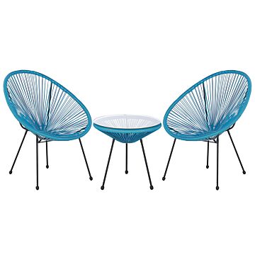 Bistro Set Blue Pe Rattan 3 Piece 2 Seater Deep Seat Coffee Table Indoor And Outdoor Modern Furniture Beliani