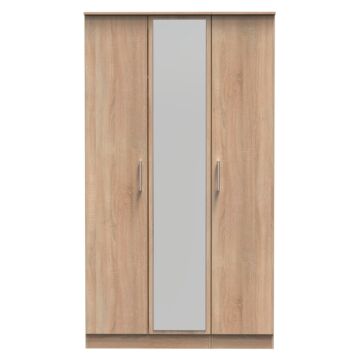 Devon Tall Triple Mirrored Wardrobe In Bardolino Oak