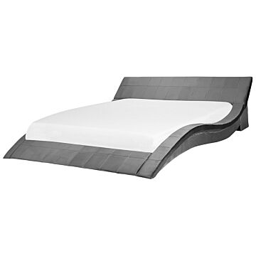 Eu Super King Size Waterbed 6ft Grey Velvet Slatted Curved Frame With Accessories Beliani