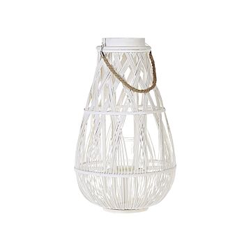 Lantern White Bamboo Wood And Glass 56 Cm Indoor Outdoor Scandinavian Beliani