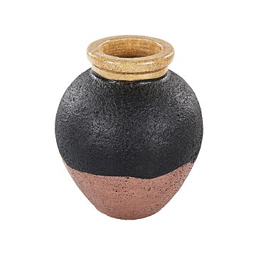Decorative Vase Black And Pink Terracotta 31 Cm Handmade Painted Retro Vintage-inspired Design Beliani