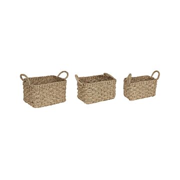 Set Of 3 Storage Baskets Light Seagrass Handmade With Handles Shelving Box Boho Design Beliani