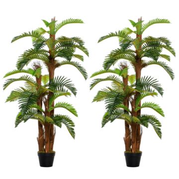 Outsunny Set Of 2 Artificial Plant Tropical Palm In Pot, Fake Plants For Home Indoor Outdoor Decor, 150cm, Green