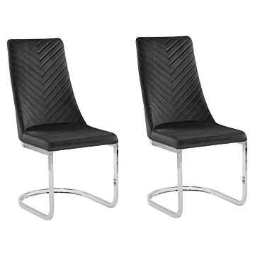 Set Of 2 Dining Chairs Black Velvet Armless High Back Cantilever Chair Living Room Beliani