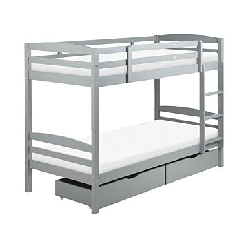 Bunk Bed With Drawers Grey Pine Eu Single Size 3ft 90 X 200 Cm High Sleeper Children Kids Bedroom Ladder Slats Beliani