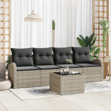 Vidaxl 5 Piece Garden Sofa Set With Cushions Light Grey Poly Rattan