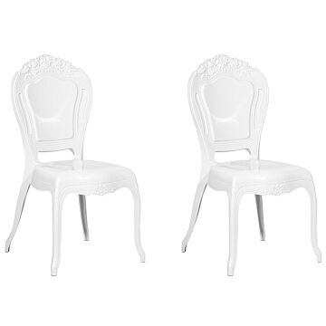 Set Of 2 Dining Chairs White Acrylic Solid Back Armless Stackable Vintage Design Beliani