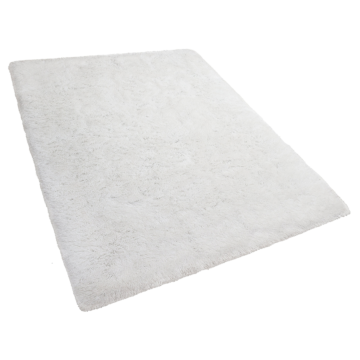 Shaggy Area Rug High-pile Carpet Solid White Polyester Rectangular 160 X 230 Cm Beliani