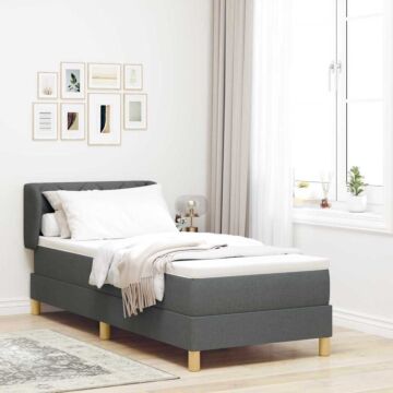 Vidaxl Box Spring Bed With Mattress In Dark Grey, 80x200 Cm, Fabric