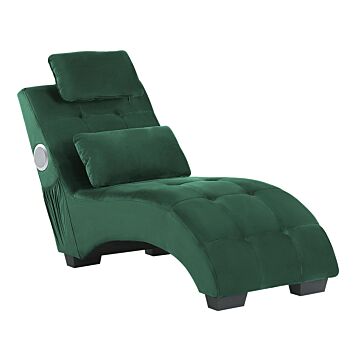 Chaise Lounge Emerald Green Velvet Inbuilt Bluetooth Speaker Usb Charger Modern Design Curved 1 Person Sofa Living Room Beliani