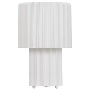 Bedside Table Lamp White Linen Base Fabric Drum Shade 40 Cm Modern Style Living Room Bedroom Beliani