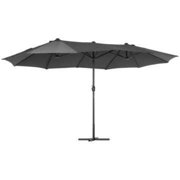 Outsunny 4.6m Garden Parasol Double-sided Sun Umbrella Patio Market Shelter Canopy Shade Outdoor With Cross Base – Grey