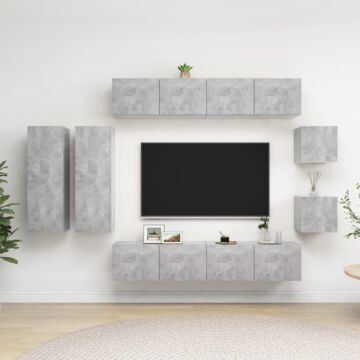 Vidaxl 8 Piece Tv Cabinet Set Concrete Grey Engineered Wood