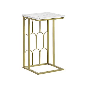 Side Table White With Gold Mdf Iron 30 X 30 Cm Metal Legs Square Top Modern Glam Living Room Beliani