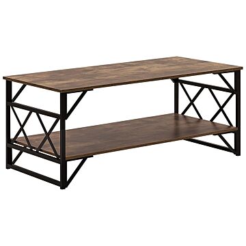 Coffee Table Dark Wood Top Black Metal Frame Shelf 120 X 60 Cm Industrial Style Particle Board Top Living Room Beliani