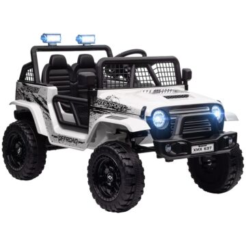 Aiyaplay 12v Battery Powered Kids Ride On Car, Electric Truck W/ Spring Suspension, Remote, Music Horn Lights - White