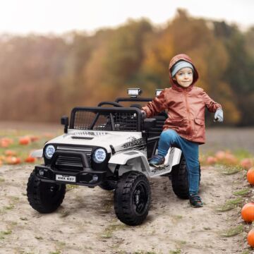 Aiyaplay 12v Battery Powered Kids Ride On Car, Electric Truck W/ Spring Suspension, Remote, Music Horn Lights - White