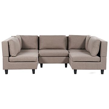 Modular Sofa Brown Fabric Upholstered U-shaped 5 Seater With Ottoman Cushioned Backrest Modern Living Room Couch Beliani