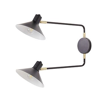 Wall Lamp Black Steel 2 Lights Lighting Drum Shades Adjustable With Gold Elements Modern Industrial Living Room Bedroom Beliani