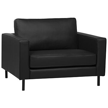 Armchair Black Split Leather Minimalistic Living Room Accent Chair Black Legs Track Arm Beliani