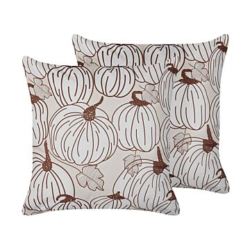 Set Of 2 Decorative Cushions Velvet 45 X 45 Cm Pumpkin Pattern Square Modern Minimalist Autumn Decor Accessories Beliani