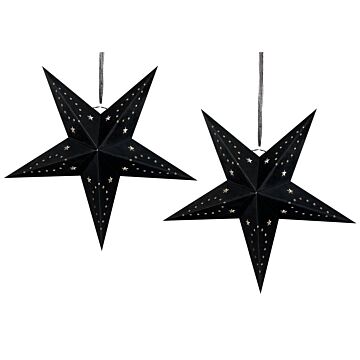 Set Of 2 Star Lanterns Black Velvet Paper 60 Cm Hanging Christmas Home Decororation Seasonal Festive Beliani