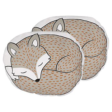 Set Of 2 Kids Cushions Grey Fabric Fox Shaped Pillow With Filling Soft Children's Toy Beliani
