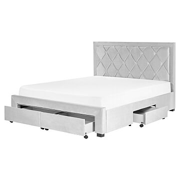 Storage Bed Light Grey Velvet Upholstery Eu King Size 5ft3 Tufted Tall Headboard Drawers Glam Design Beliani