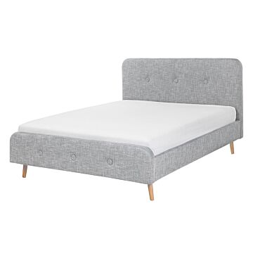 Slatted Bed Frame Light Grey Polyester Fabric Upholstered Wooden Legs 4ft6 Eu Double Size Modern Design Beliani