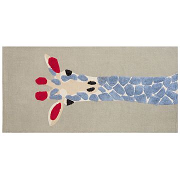 Kids Area Rug Multicolour 80 X 150 Cm Cotton Animal Giraffe Pattern Handwoven Floor Playmat Beliani