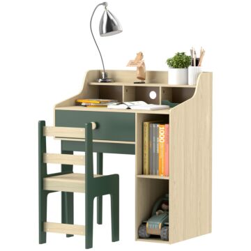 Aiyaplay Kids Desk And Chair Set With Storage Shelves And Drawer, Green