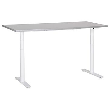 Electrically Adjustable Desk Grey Tabletop White Steel Frame 160 X 72 Cm Sit And Stand Round Feet Modern Design Beliani