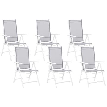 Set Of 6 Garden Chairs Grey Textile White Aluminium Frame Foldable Reclining Beliani