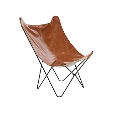 Armchair Brown Polyester Faux Leather Metal Hairpin Legs Butterfly Accent Chair Traditional Retro Living Room Bedroom Beliani