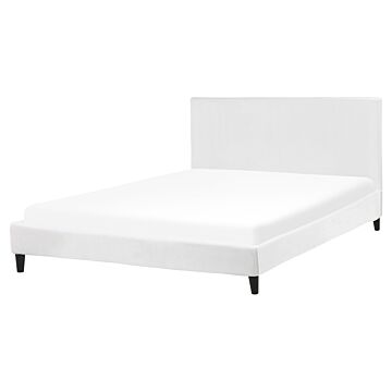 Eu King Size Panel Bed 5ft3 White Velvet Slatted Frame Contemporary Beliani