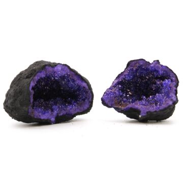 Coloured Calsite Geodes - Black Rock - Turqoise / Purple