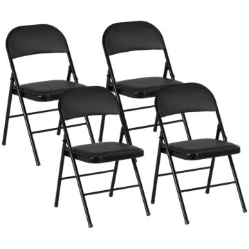 Homcom Set Of Four Cushioned Steel Folding Chairs - Black