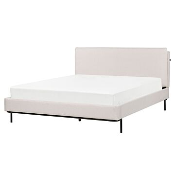 Slatted Bed Frame Beige Polyester Fabric Upholstered 5ft3 Eu King Size Modern Design Beliani
