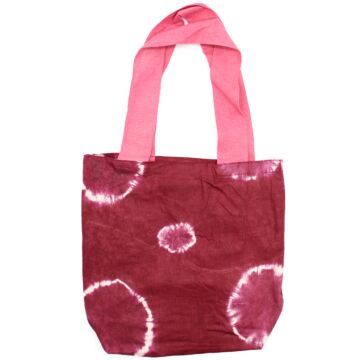 Natural Tye-dye Cotton Bag (8oz) - 38x42x12cm - Maroon Rings - Pink Handle