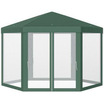 Outsunny Netting Gazebo Hexagon Tent Patio Canopy Outdoor Shelter Party Activities Shade Resistant (green)