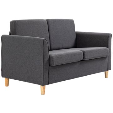 Homcom Compact Loveseat Sofa, Modern 2 Seater Sofa For Living Room With Wood Legs And Armrests, Dark Grey