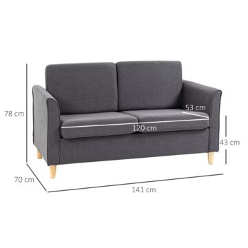 Homcom Compact Loveseat Sofa, Modern 2 Seater Sofa For Living Room With Wood Legs And Armrests, Dark Grey