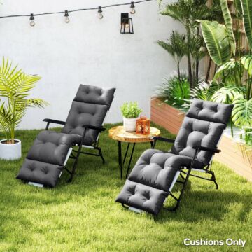 Outsunny Sun Lounger Cushions Only, 190x56x10cm Garden Lounge Chair Cushions Set Of 2, Upf20+ 220gsm Fabric, Thick Sunbed Replacement Cushions With 6 Ties, Dark Grey