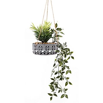 Black & White Ceramic Hanging Pot With Plants