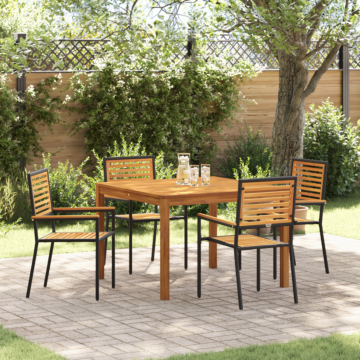 Vidaxl 5 Piece Garden Dining Set Black Poly Rattan Acacia, Vidaxl Stacking Garden Chairs With Cushions 2 Pcs Black Poly Rattan