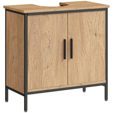 Homcom Bathroom Vanity Unit, Under Sink Storage Cabinet With 2 Doors, Adjustable Shelf For Basin Without Or With Pedestal, Oak
