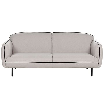 3 Seater Sofa Light Grey Fabric Soft Metal Legs Black Decorative Edging Retro Glam Art Decor Style Beliani
