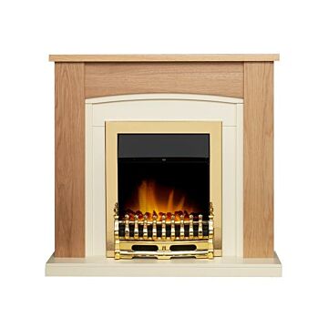 Adam Chilton Fireplace In Oak & Cream With Blenheim Electric Fire In Brass, 39 Inch