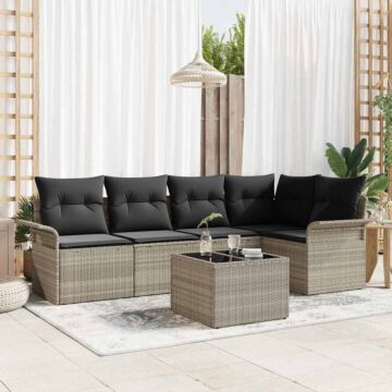 Vidaxl 6 Piece Garden Sofa Set With Cushions Grey Poly Rattan