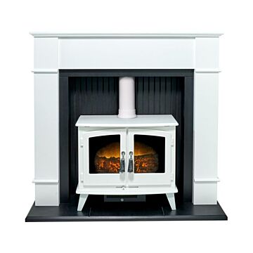 Adam Oxford Stove Fireplace In Pure White With Woodhouse White Electric Stove, 48 Inch